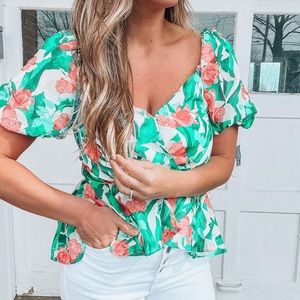 Green Floral Top